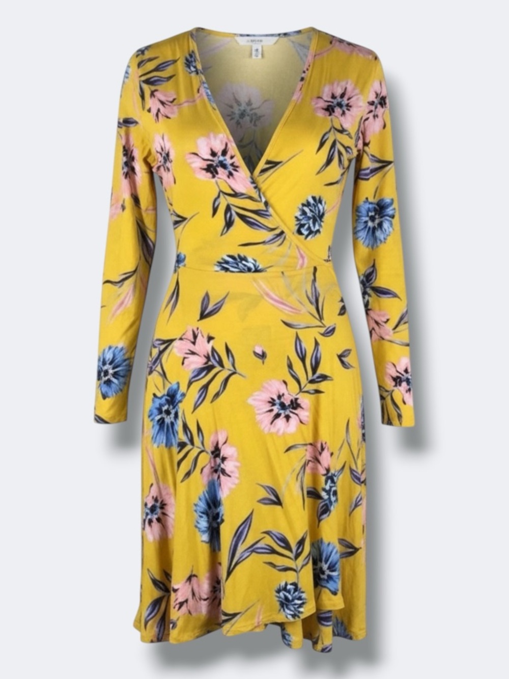 Yumi Kim Running In Circles Wrap Dress XS Yellow Floral Long Sleeve Jersey